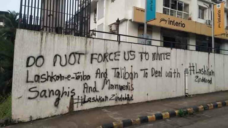 Graffiti extols Islamist terror groups Lashkar-e-Toiba, Taliban mentioned; cops suspect local sympathisers