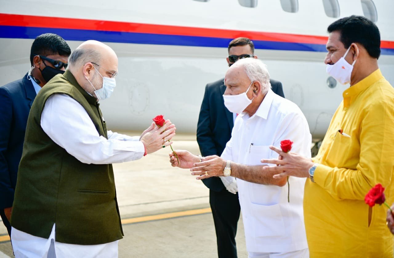 Amit Shah was welcomed by CM and Nalin Kumar Kateel