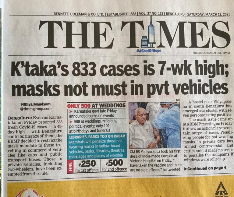 TOI report on wearing Mask