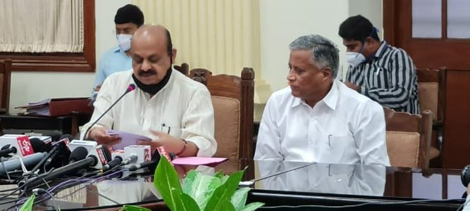 Bommai briefing media after cabinet meeting