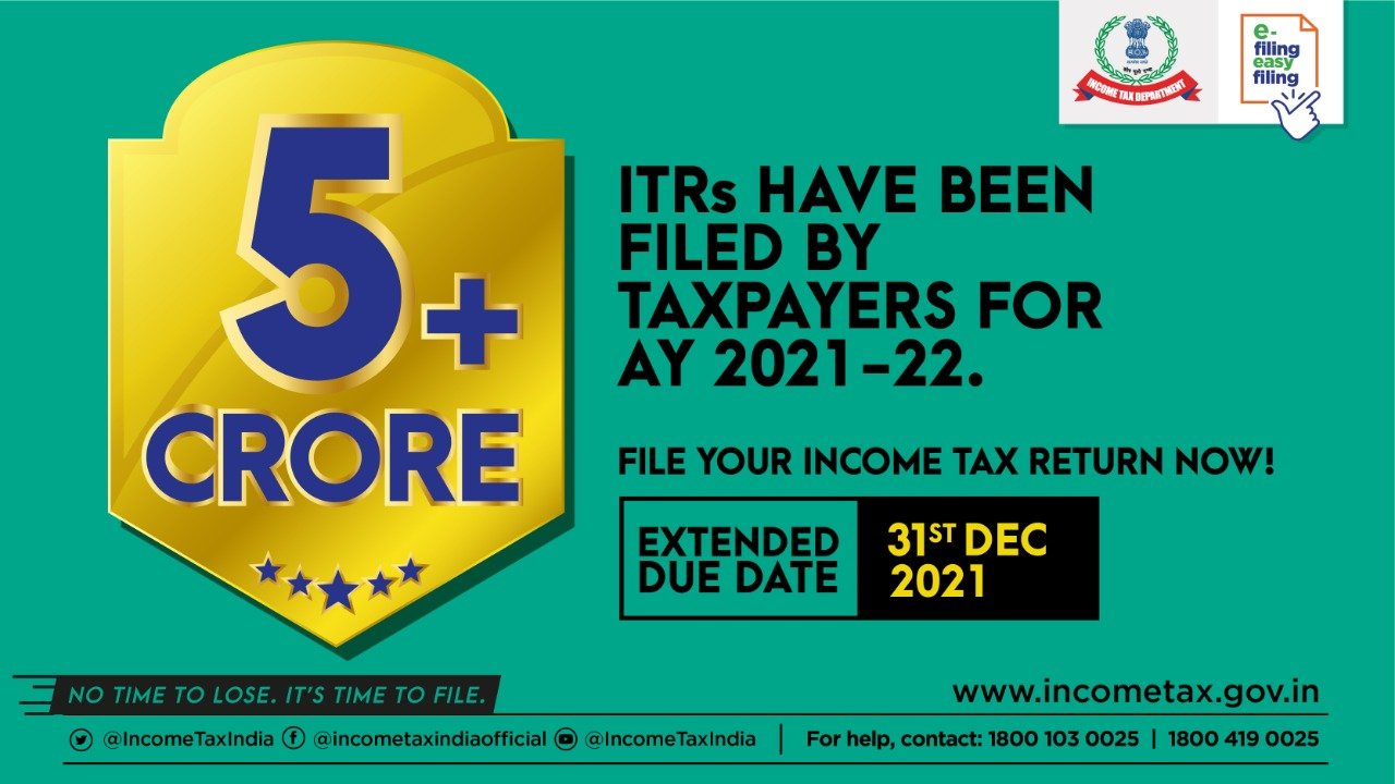 Income tax returns filing for FY21 crosses 5 cr: I-T dept 1 Income tax returns filing for FY21 crosses 5 cr: I-T dept