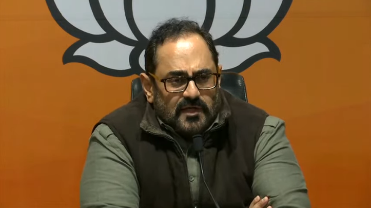 Rajeev Chandrashekhar addressing presser at BJP Delhi Headquarters