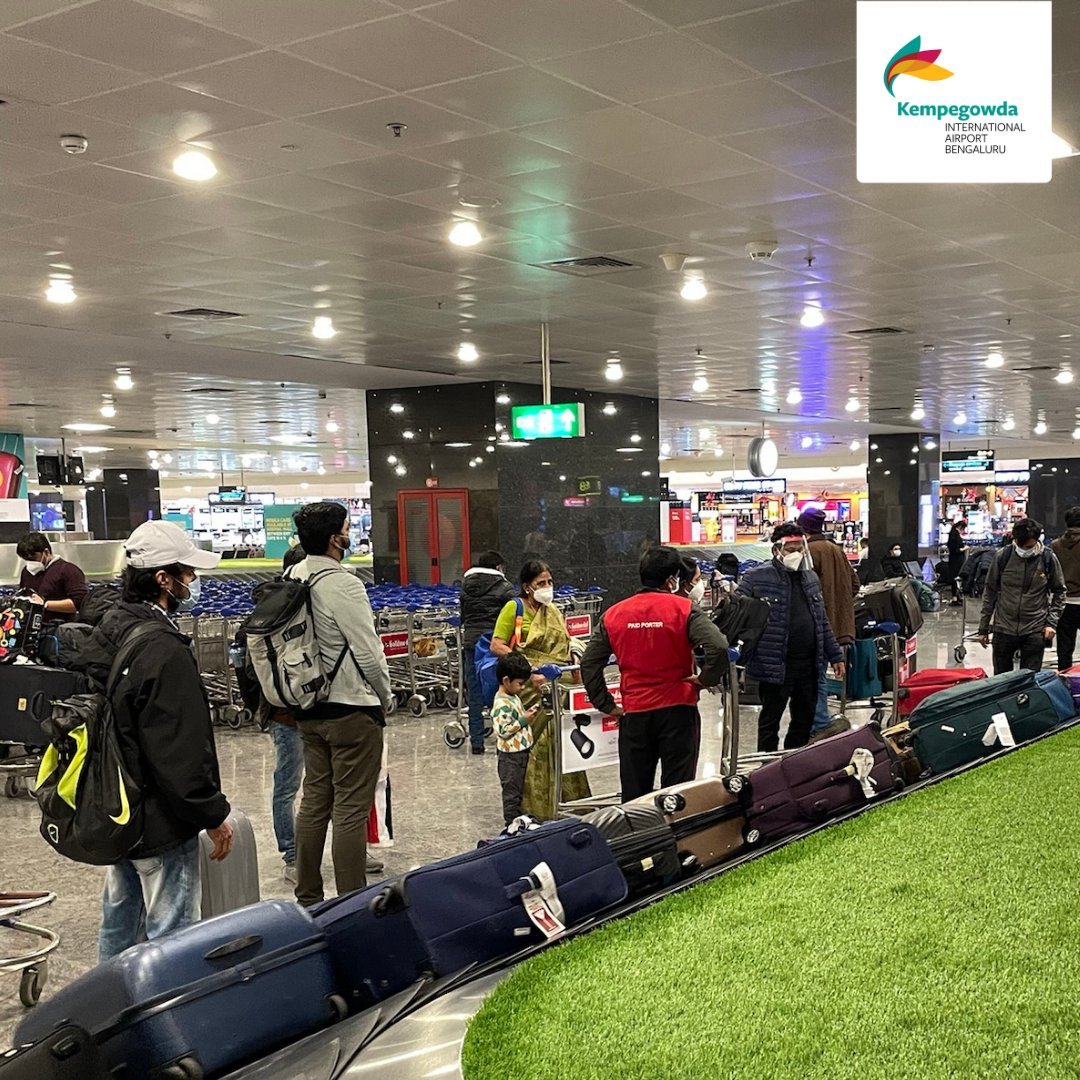 International passengers from countries at risk undergoing documentation check at health check counter, followed by swab test, baggage collection and waiting for their test reports at Bengaluru Airport