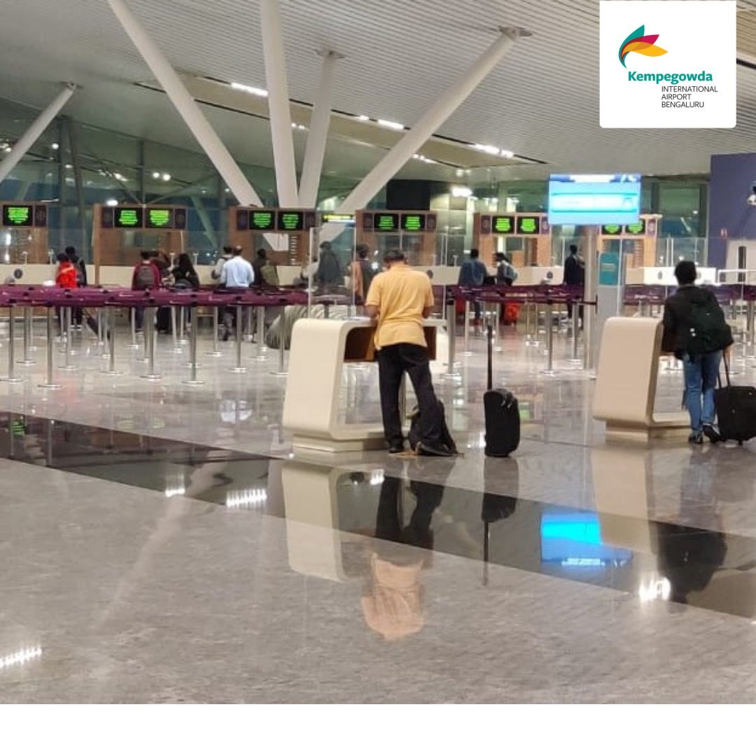 Passengers await their turns at #immigration counters as we ensure social distancing is maintained at #BLRAirport.