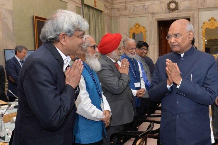 President Ram Nath Kovind congratulated Director Prof G Rangarajan on IISc receiving the top score in the citations per faculty metric of the QS rankings