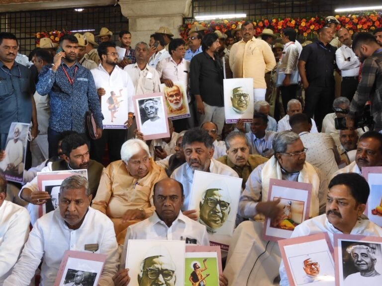 V D Savarkar's portrait unveiled in Karnataka Assembly hall, Opposition stages protests outside