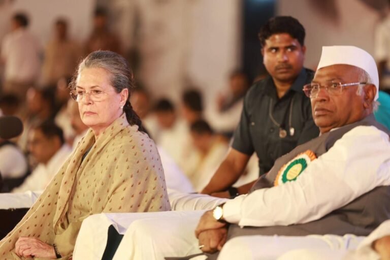 Congress president Mallikarjun Kharge with Sonia Gandhi