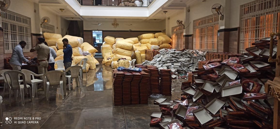 Commercial tax officials raid properties linked to Karnataka BJP MLC and former Minister R Shankar's residence and office at Ranebennur here.