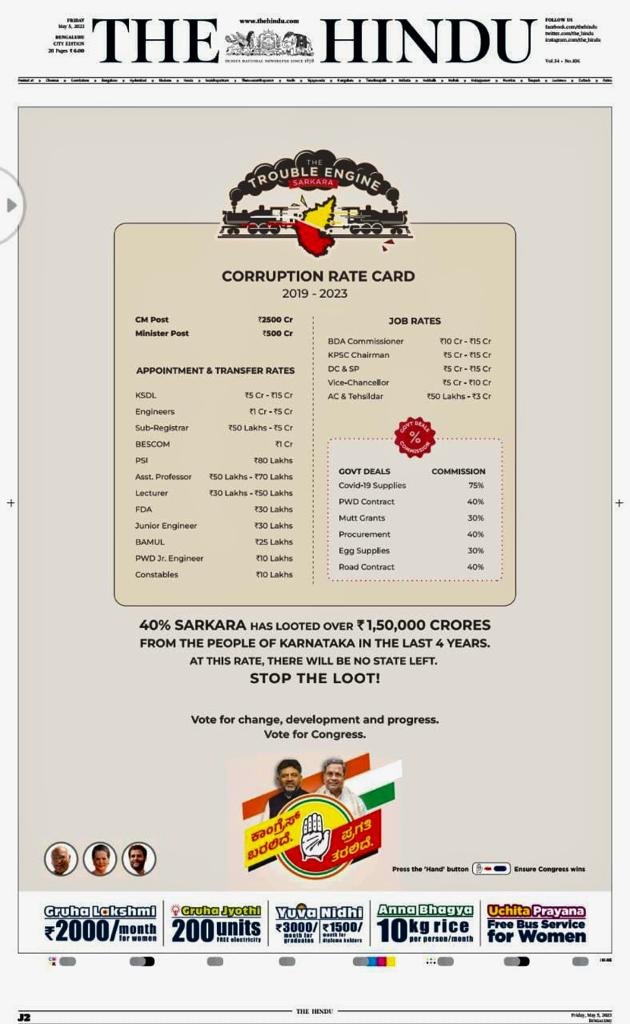 EC notice to Karnataka Cong on 'rate card' ads against BJP, seeks 'empirical' evidence