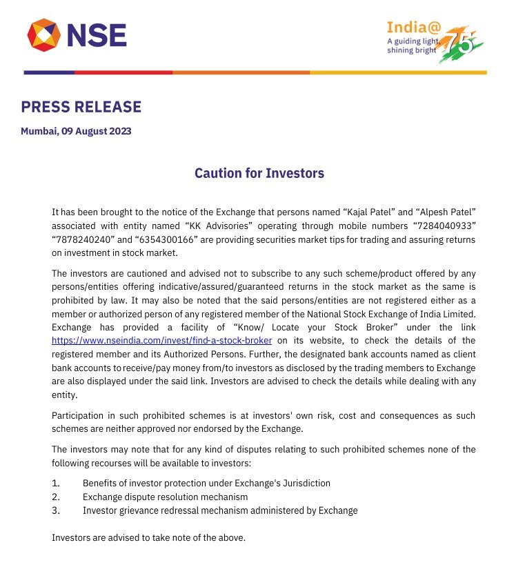 NSE cautions investors against assured returns scheme offered by four individuals
