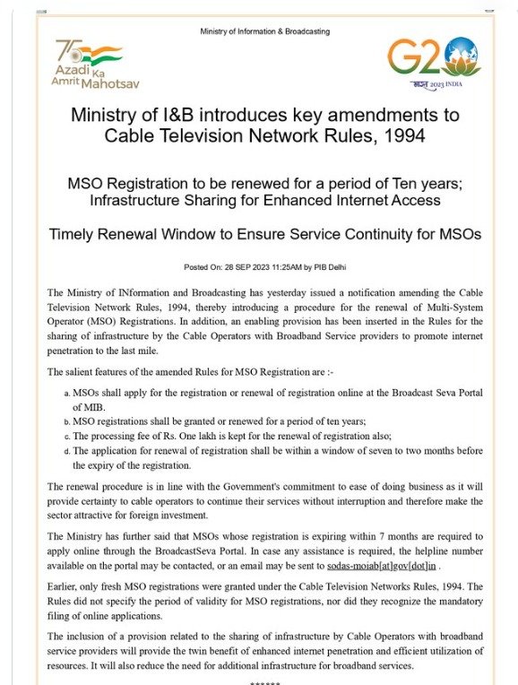 Ministry of I&B introduces key amendments to Cable Television Network Rules, 1994 5 Ministry of I&B introduces key amendments to Cable Television Network Rules, 1994