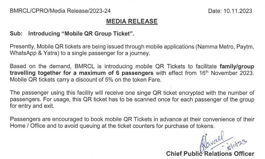 Namma Metro: Passengers Can Now Purchase 6 Tickets at Once Using QR Code