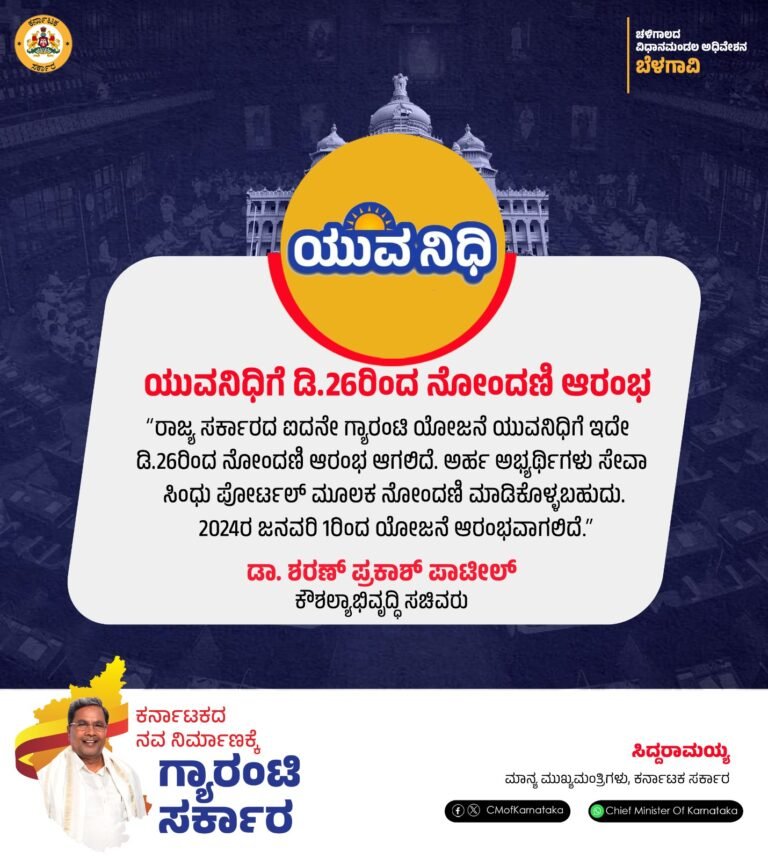 Karnataka govt's 'Yuva Nidhi' unemployment allowance scheme to start from Jan 1
