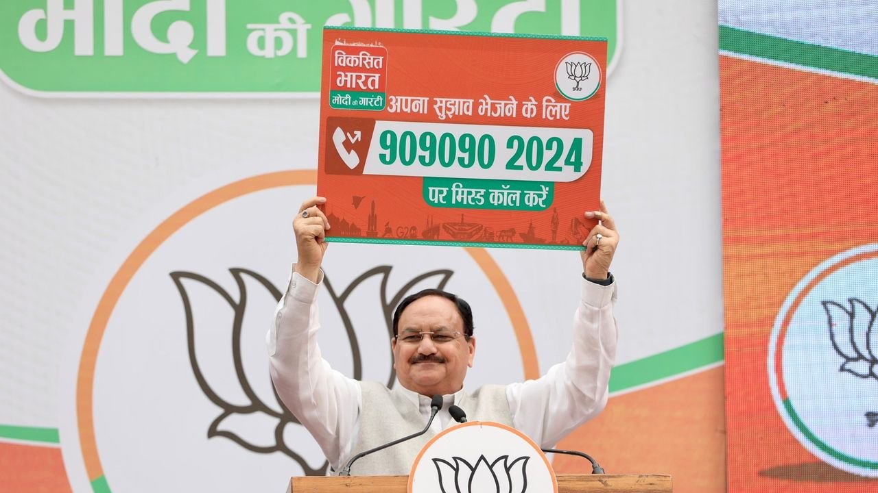 2024 LS polls: J P Nadda flags off video vans seeking people's suggestion for manifesto