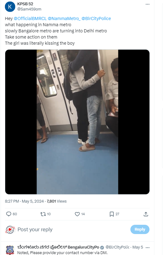Couple's Public Display of Affection on Namma Metro Sparks Viral Sensation