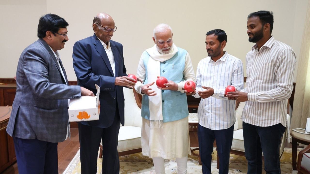 Sharad Pawar meets PM Modi along with two pomegranate farmers from Maharashtra 1 Sharad Pawar meets PM Modi along with two pomegranate farmers from Maharashtra