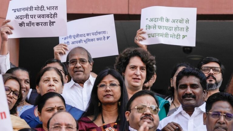INDIA bloc MPs hold protest over Adani issue on Parliament premises 12 INDIA bloc MPs hold protest over Adani issue on Parliament premises