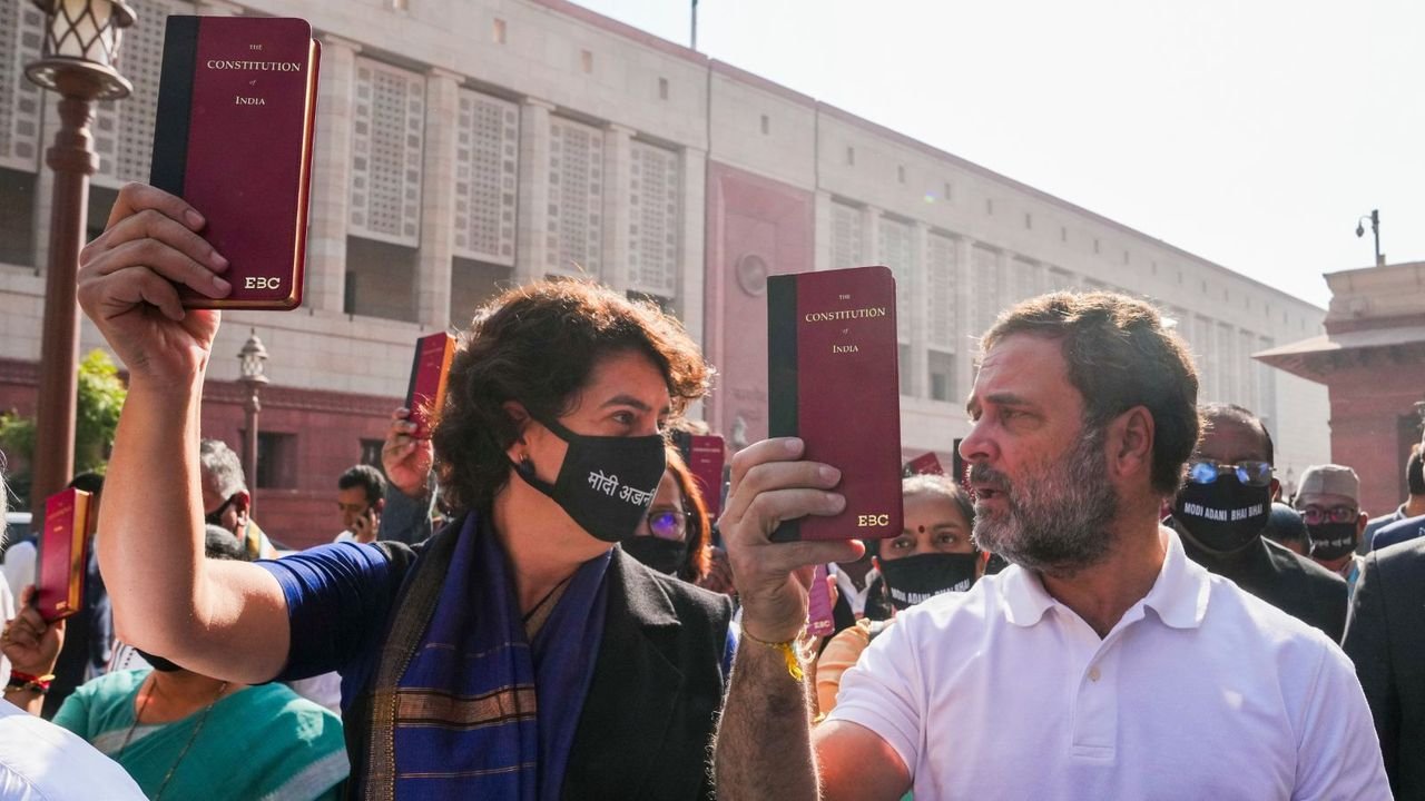 Oppn MPs take out protest march in Parliament against industrialist Adani 1 Oppn MPs take out protest march in Parliament against industrialist Adani