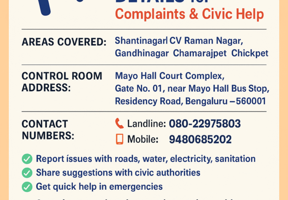 Bengaluru Central Residents, Save These Control Room Details for Complaints and Services