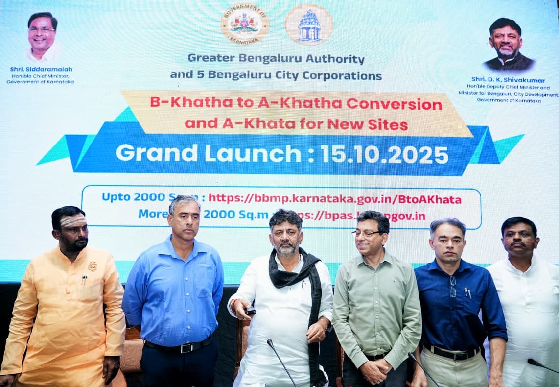 ‘A-Khata Revolution from November 1’: D.K. Shivakumar Announces 100-Day Drive to Convert 15 Lakh Bengaluru Properties — Sixth Guarantee for Citizens’ Property Rights 1 IMG-20251015-WA0137