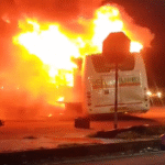Private Bus Catches Fire After Tyre Burst on Bengaluru–Anantapur Highway; Students Escape Narrowly