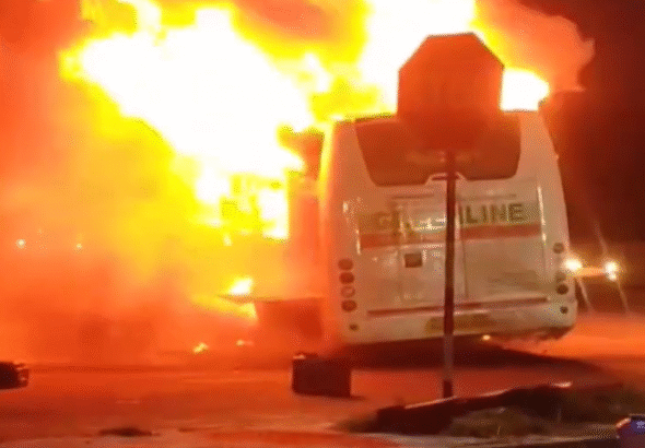 Private Bus Catches Fire After Tyre Burst on Bengaluru–Anantapur Highway; Students Escape Narrowly