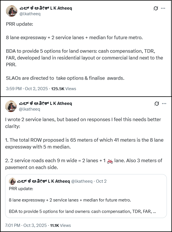 Bengaluru Business Corridor: LK Atheeq unveils PRR blueprint with metro-ready median and five landowner compensation options 2 Bengaluru Business Corridor: LK Ateeq unveils PRR blueprint with metro-ready median and five landowner compensation options