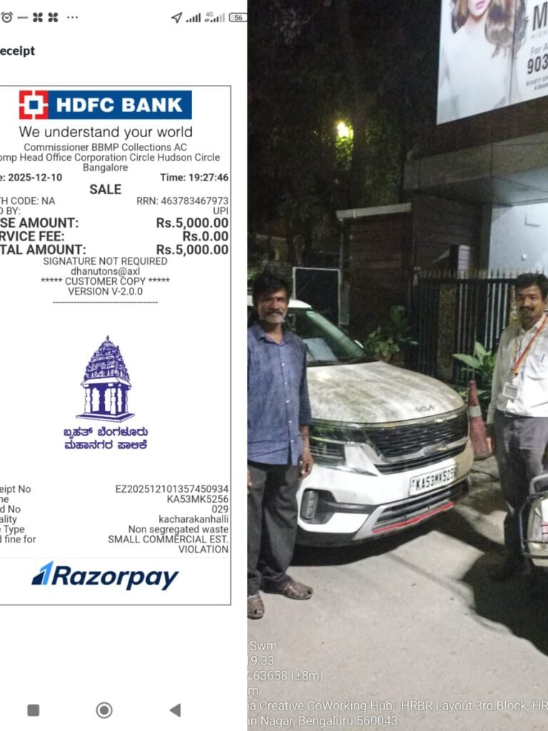 Caught on Camera: Bengaluru North City Corporation Fines Vehicle Owner ₹5,000 for Dumping Garbage in Sarvagnanagar