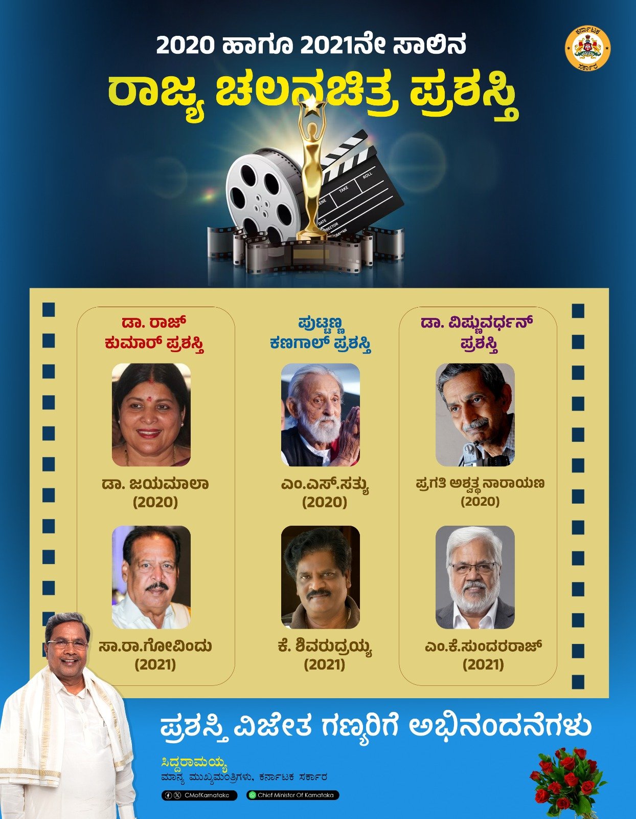 Karnataka State Film Awards Announced: Jayamala, Sa.Ra. Govindu, MS Sathyu Among Lifetime Honourees