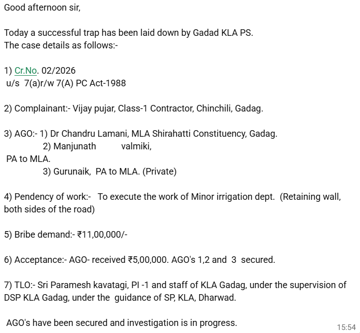 Lokayukta Trap: BJP MLA Dr Chandru Lamani Caught Taking ₹5 Lakh Bribe in Hospital